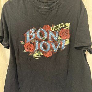 Bon Jovi Forever Graphic Band Tee Black Roses Concert Style Shirt